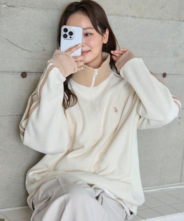 WEGO 【ユニセックス着用ITEM】USPOLOフリースハーフジッププルオーバー ホワイトその他