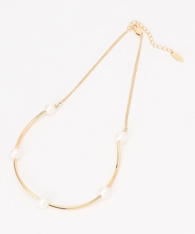 自由区 カーブバー淡水パール ネックレス ゴールド系