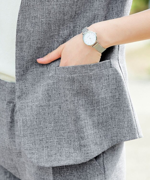 Tiaclasse 【洗える】  麻調半袖ジャケット グレージュ