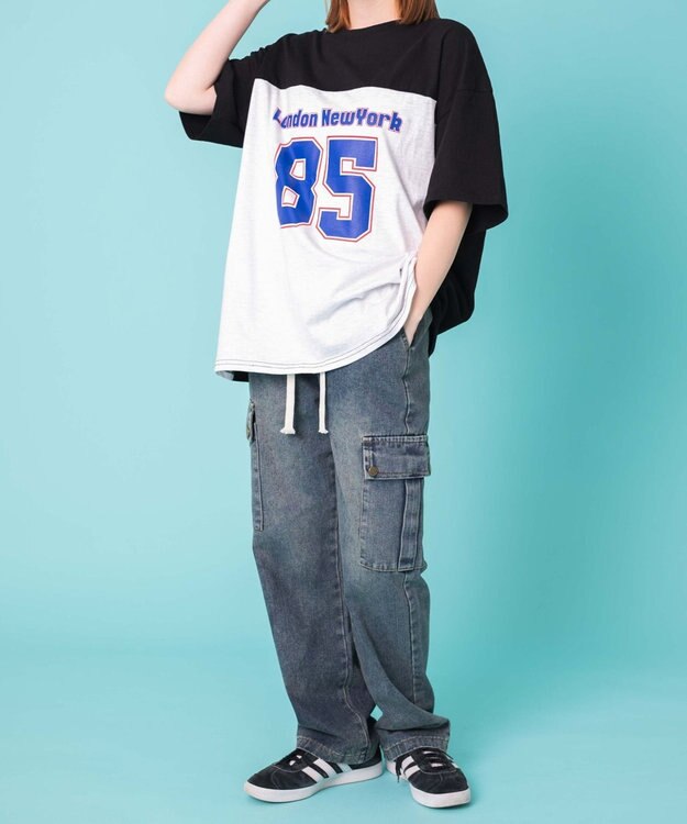 WEGO 【ウエストゴム】ドローコードウオッシュドカーゴデニム デニム