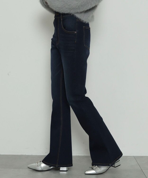 WEGO ストレッチフレアデニムパンツ デニム濃色