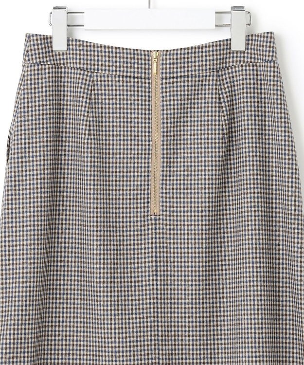 23区 ウールミルドストレッチ チェック フロントタックAラインスカート キャメルチェック