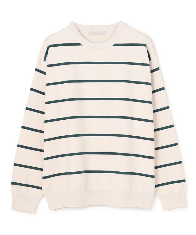 UNFILO MENS 【OCEANS YouTube 掲載/男女兼用】スムースシルキーニット 柄 ボーダー アイボリー×グリーン