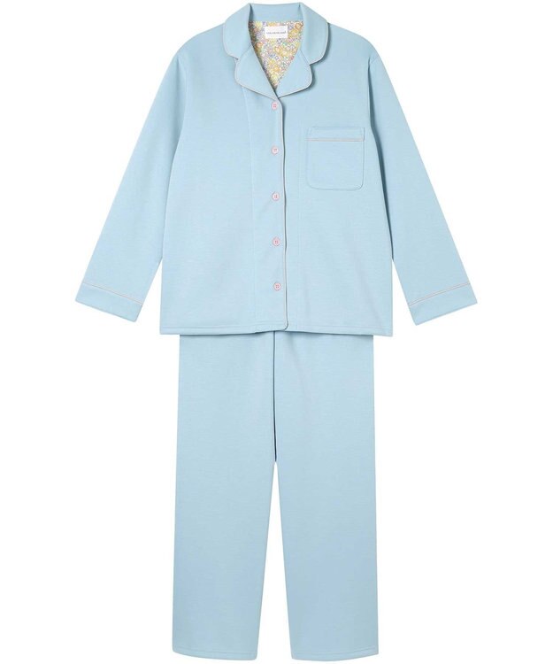 une nana cool 【綿混】ハイゲージダブルエアー 長袖開襟パジャマ MADE WITH LIBERTY FABRIC サックスブルー