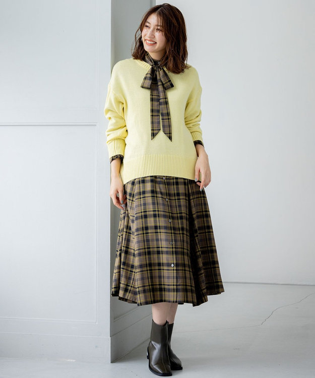 組曲 L シアーツイルチェック ワンピース ダークブラウン系3