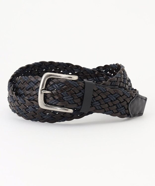 JOSEPH ABBOUD 【イタリア素材/日本製】レザーミックスブレイズ ベルト ネイビー系