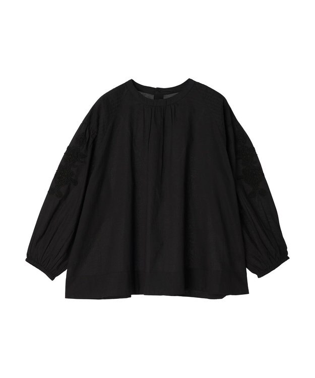 CRAFT STANDARD BOUTIQUE モチーフ刺繍ピンタックブラウス Black