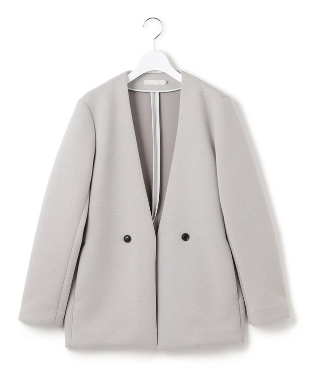 ICB L 【洗える】コンパクトWフェイス ノーカラージャケット ライトグレー系