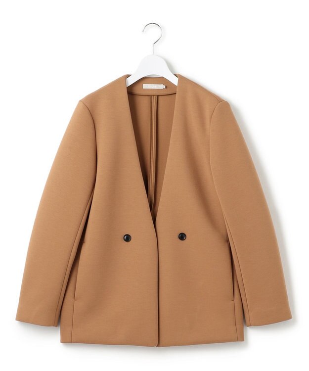 ICB L 【洗える】コンパクトWフェイス ノーカラージャケット キャメル系