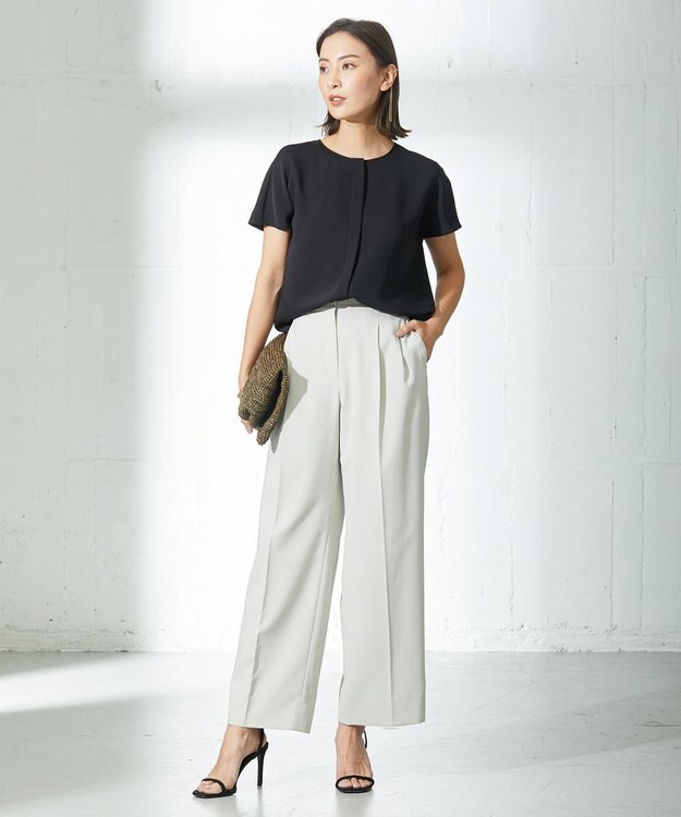 ICB 【洗える】 LinenLikeOx ワイドストレートパンツ ベージュ系