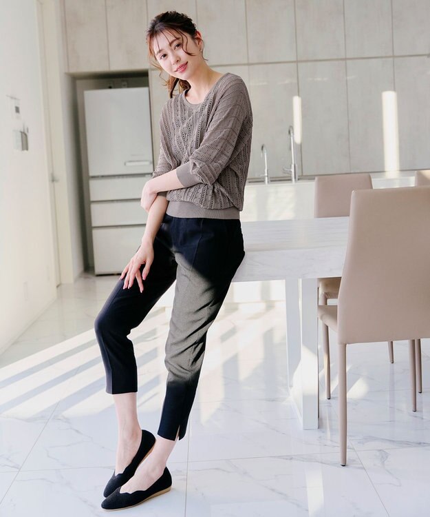 Tiaclasse 【洗える】透かし編みドルマンニットトップス モカ