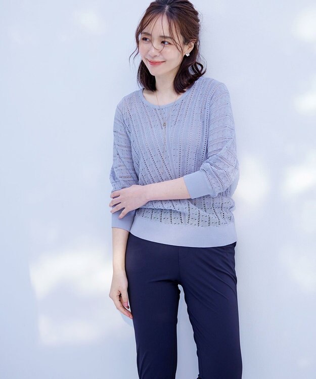 Tiaclasse 【洗える】透かし編みドルマンニットトップス ラベンダー