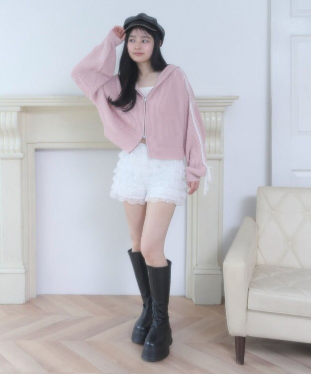 WEGO レースリボンニットパーカー ピンク