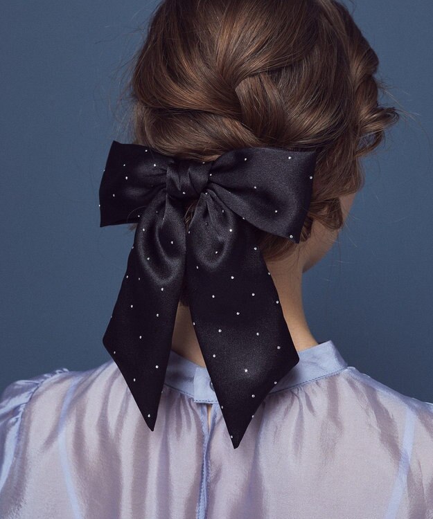 Maison de FLEUR ランダムビジューリボンバレッタ Black