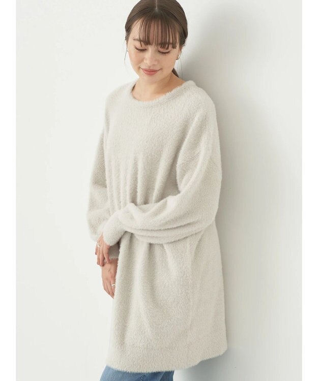 earth music&ecology ミニシャギーチュニック Gray Beige