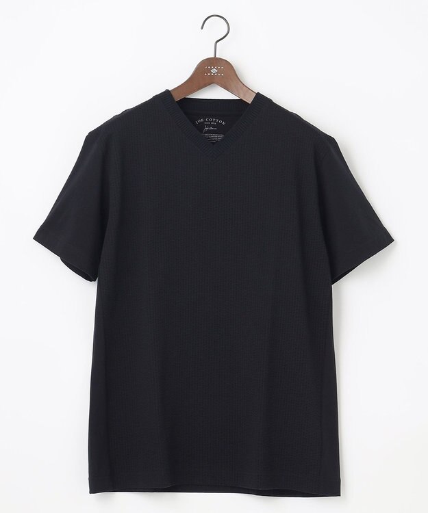 JOSEPH ABBOUD 【キングサイズ・オーガニックコットン使用】JOE COTTONサッカーVネック Tシャツ ブラック系