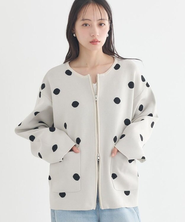 earth music&ecology 【予約】ダブルジップドットカーディガン ドット