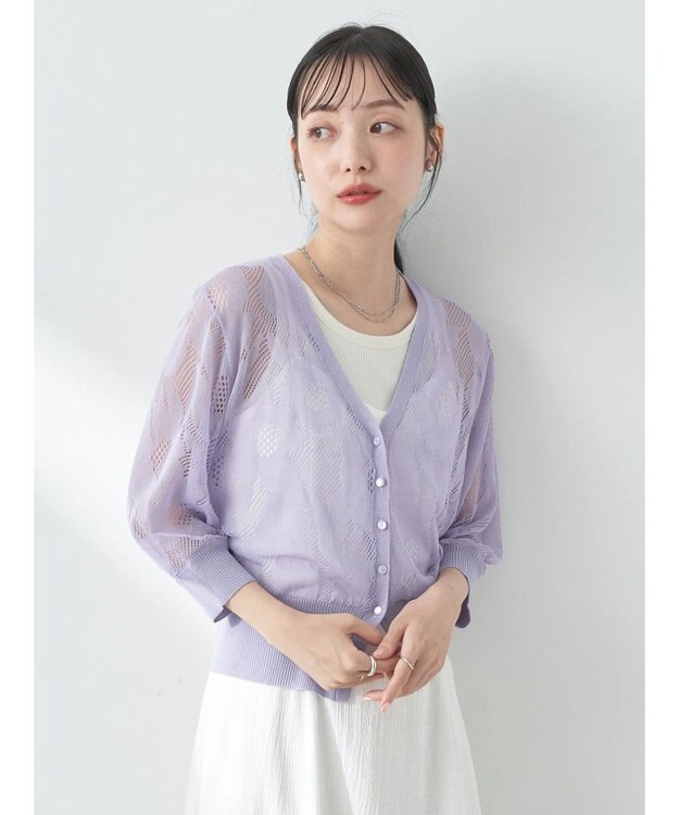 earth music&ecology 花柄シアーカーディガン Lavender