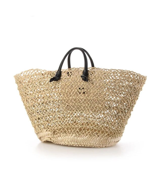 UNBILLION perche モロッコ椰子透かし編み×姫路レザー結びハンドルカゴバッグ ブラック