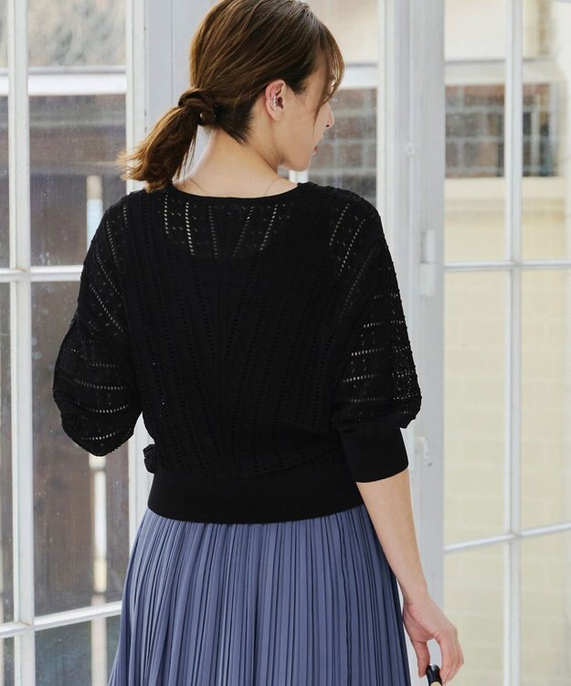 Tiaclasse 【洗える】透かし編みドルマンニットトップス ブラック