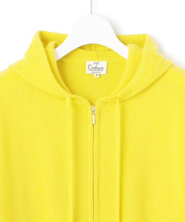 23区 L 【見上愛さん着用/洗える】ピュアカシミヤ ジップアップ ニット パーカー イエロー系