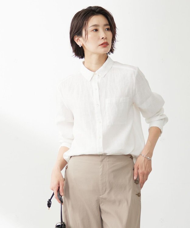 J.PRESS LADIES 【洗える】リネン シャツ ホワイト系
