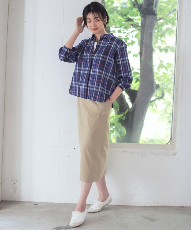 J.PRESS LADIES S コットンリネン Light マドラスチェック シャツ ネイビー系