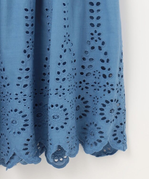 Feroux 【洗える】刺繍ティアード スカート ブルー系