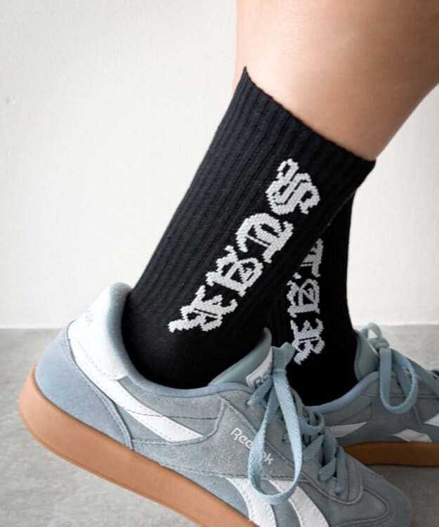 WEGO オールドイングリッシュロゴリブソックス ブラック