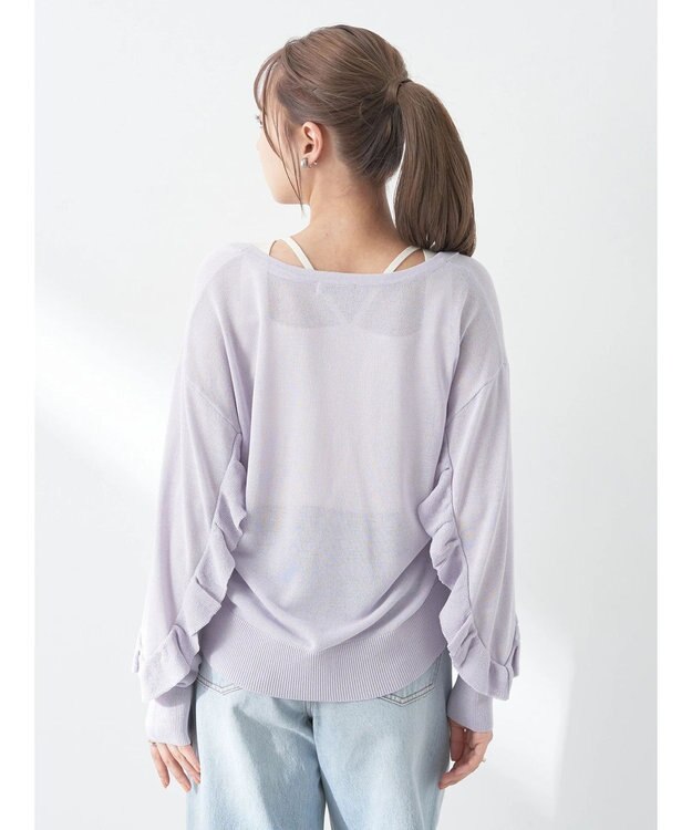 earth music&ecology 袖フリルシアーカーディガン Purple