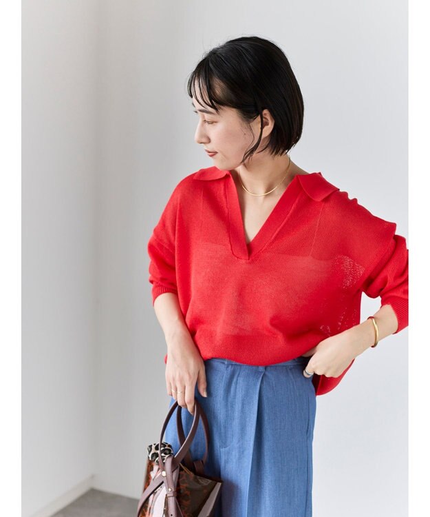 Te chichi メッシュスキッパーポロニット レッド