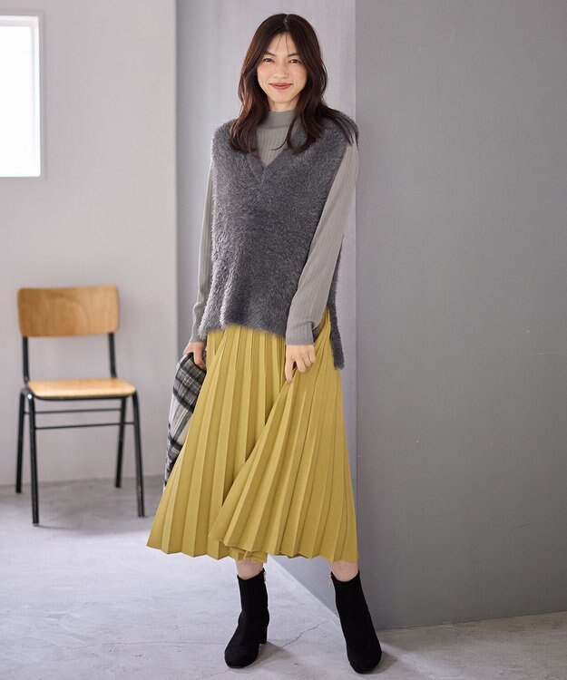 ANY L 【洗濯機可】フェザーニットベスト チャコール