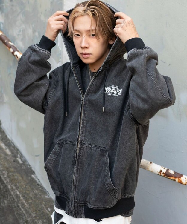 WEGO ワーカーズフードブルゾン デニムブラックソノタ