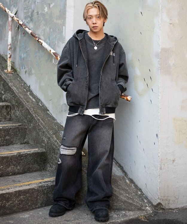 WEGO ワーカーズフードブルゾン デニムブラックソノタ