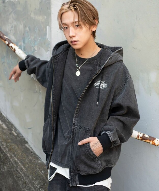 WEGO ワーカーズフードブルゾン デニムブラックソノタ