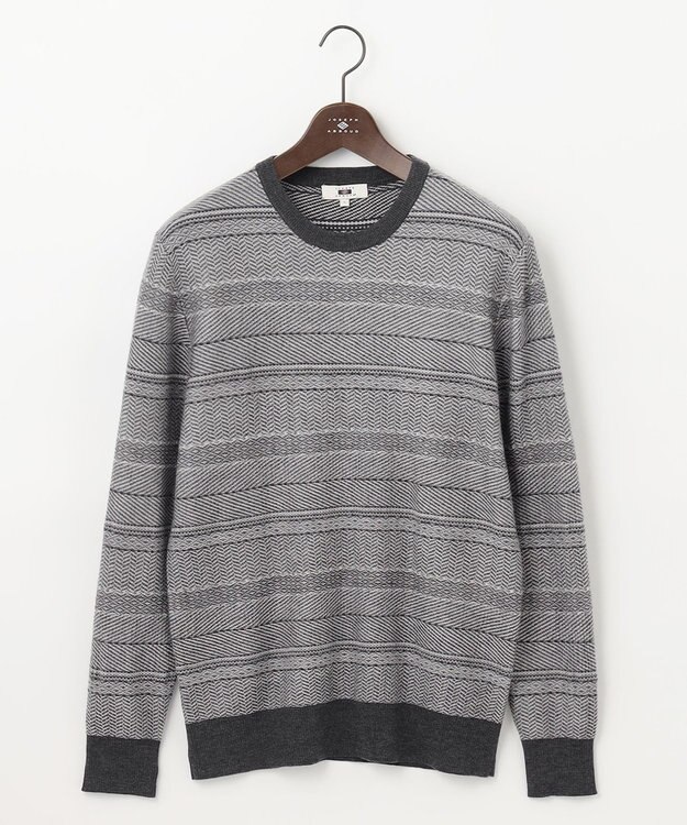 JOSEPH ABBOUD 【ストレッチ/スウェードタッチ/JAPANファブリック】ジャガード柄 プルオーバー ニット ライトグレー系3