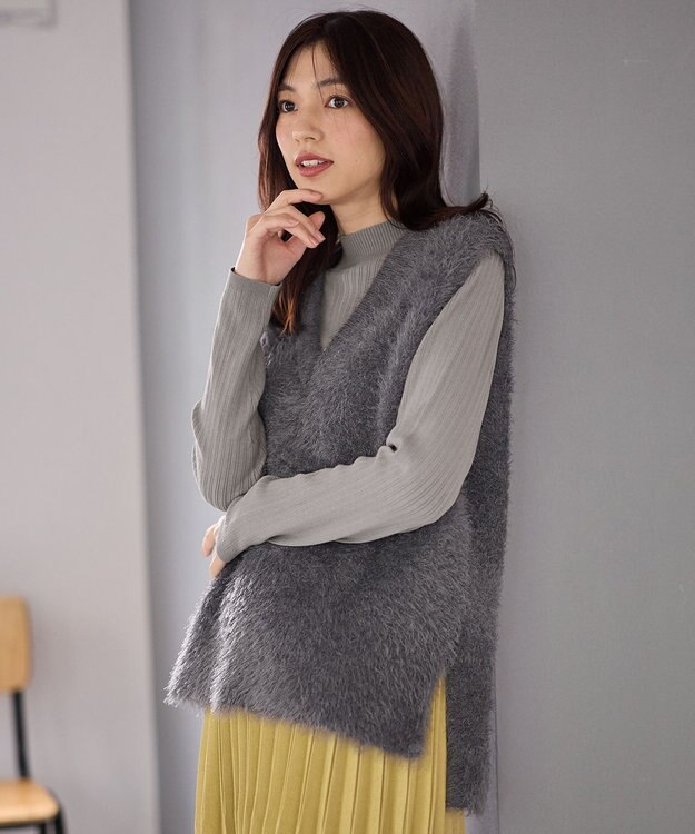 ANY L 【洗濯機可】フェザーニットベスト チャコール