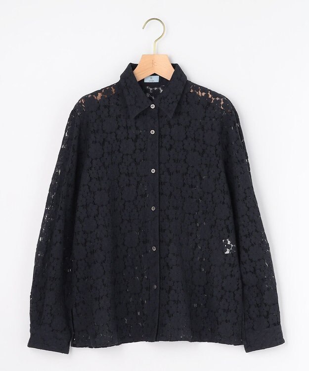 組曲 【先行予約・WEB限定】フラワーラッセルレースシャツライク ブラウス ネイビー系