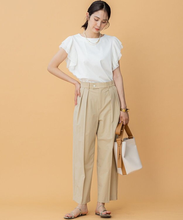 組曲 プリーツコンビフレンチスリーブ カットソー アイボリー系