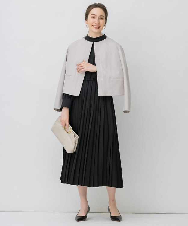 自由区 L 360°FREEウォッシャブノーカラージャケット ベージュ系