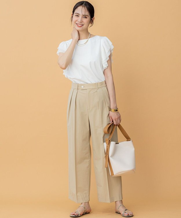 組曲 プリーツコンビフレンチスリーブ カットソー アイボリー系