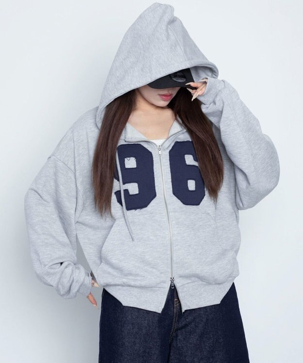 WEGO グラフィックZIPパーカー 杢グレー