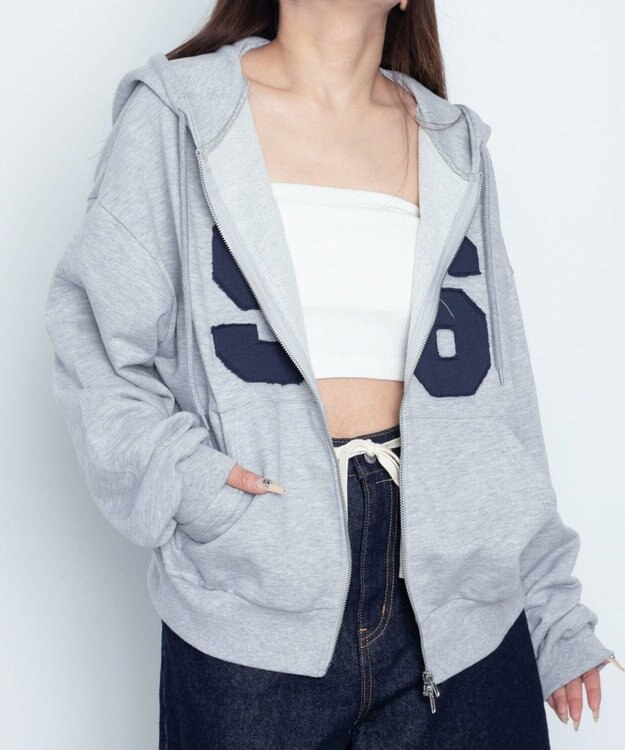 WEGO グラフィックZIPパーカー 杢グレー