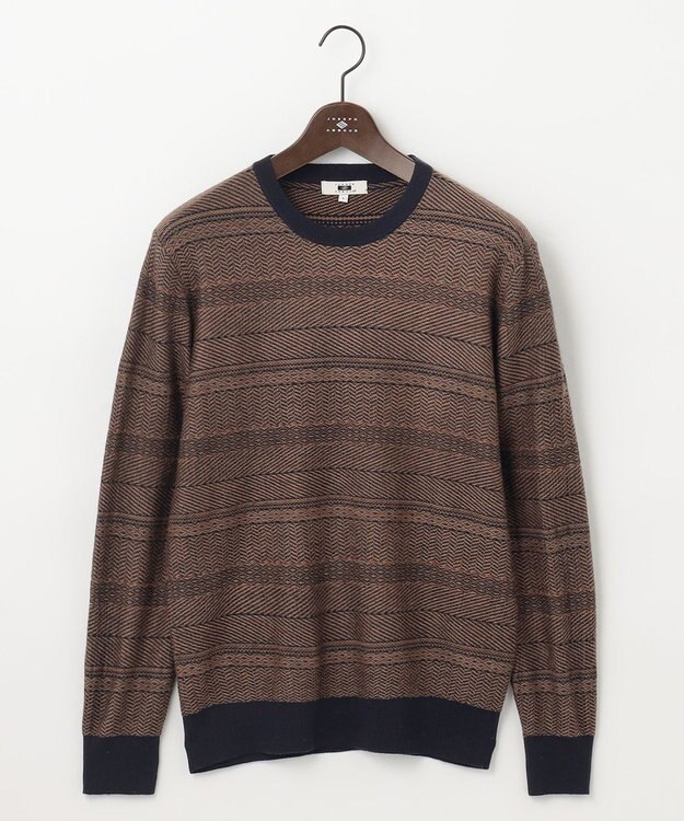 JOSEPH ABBOUD 【ストレッチ/スウェードタッチ/JAPANファブリック】ジャガード柄 プルオーバー ニット ベージュ系3
