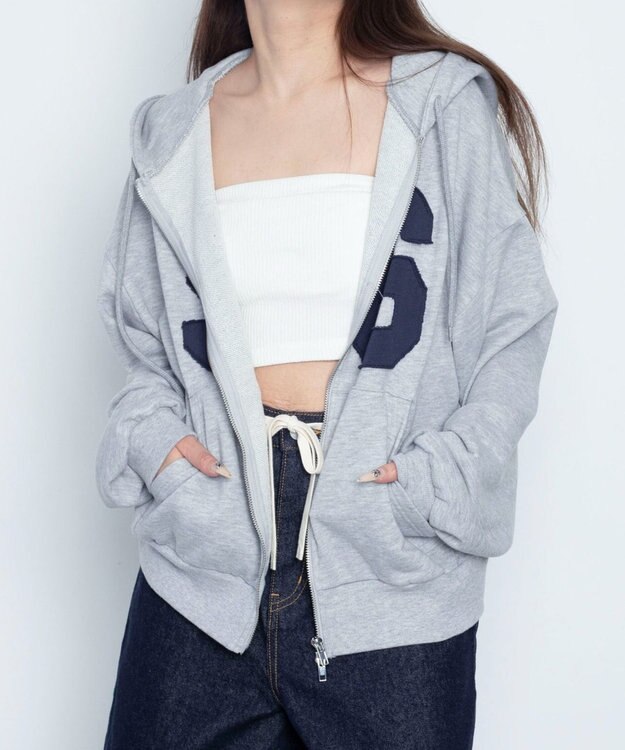 WEGO グラフィックZIPパーカー 杢グレー