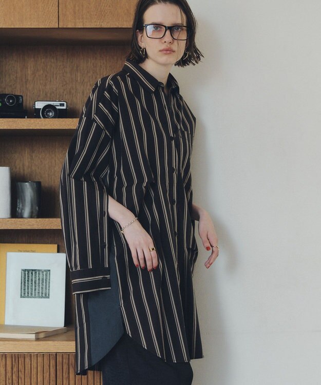 YECCA VECCA 2way袖デザインロングシャツ Stripe Black