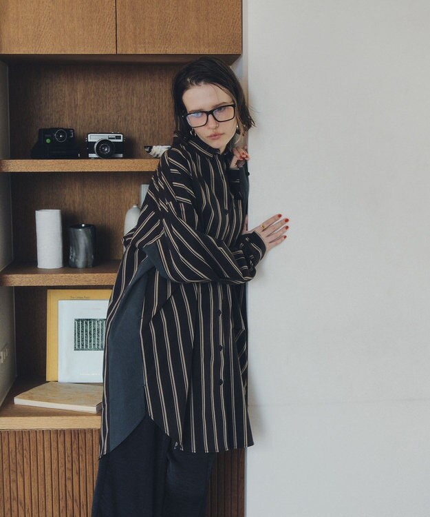 YECCA VECCA 2way袖デザインロングシャツ Stripe Black