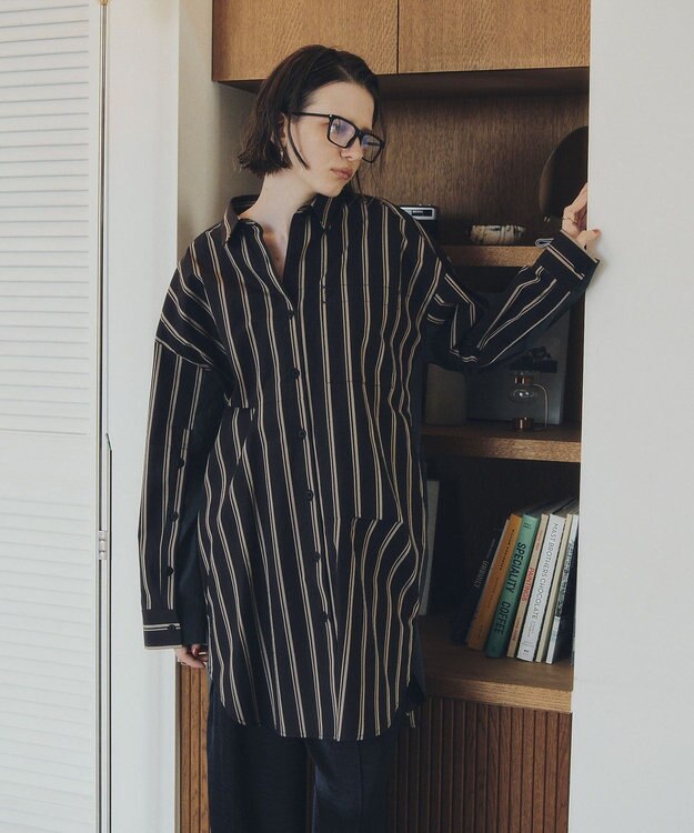 YECCA VECCA 2way袖デザインロングシャツ Stripe Black
