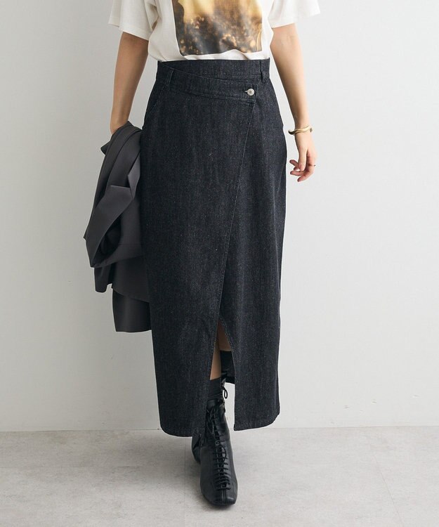 CRAFT STANDARD BOUTIQUE ラップ風デニムスカート Black