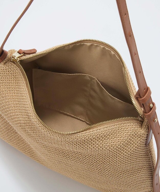 TOPKAPI 【Breath TOPKAPI】レザーコンビ 雑材風 シンプル ショルダーバッグ チャーム付き ベージュ